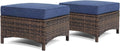 HILLGA Luxury 2PCS Patio Ottomans Footrest, Premium Wicker Steel Frame Outdoor Fabric, Comfortable Cushions, for Garden, Porch, Backyard and Deck (Blue)