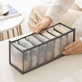 7-Compartment Underwear Storage Box with Breathable Nylon Mesh, Foldable Drawer Organizer for Socks, Lingerie, and Small Clothing Items