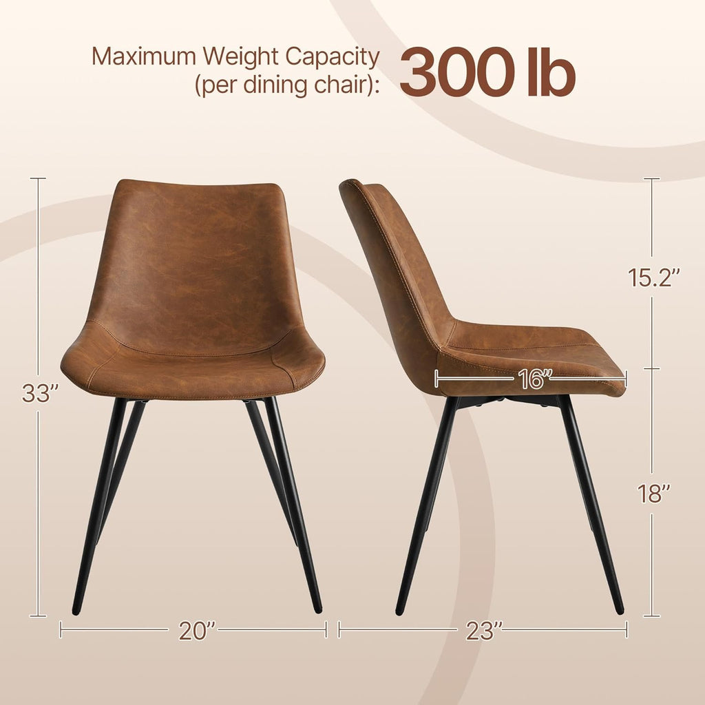 Yaheetech Dining Room Chairs Set of 2 Mid Century Modern Kitchen Chairs with Upholstered Faux Leather and Metal Legs for Dining Room, Living Room, Brown