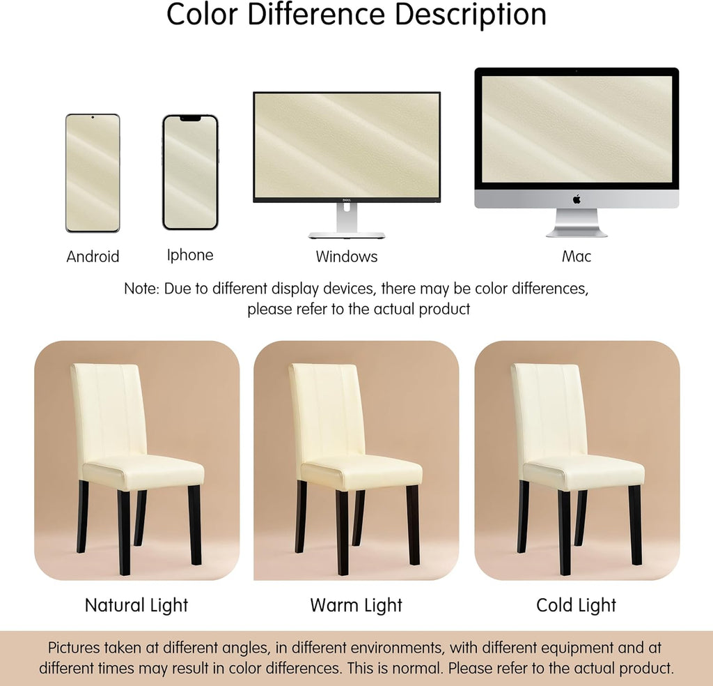SyMax Dining Chairs Set of 4, Faux Leather Upholstered Dining Room Chairs, Modern Parsons Kitchen Chairs with Wood Legs, Cream(Only Chairs)