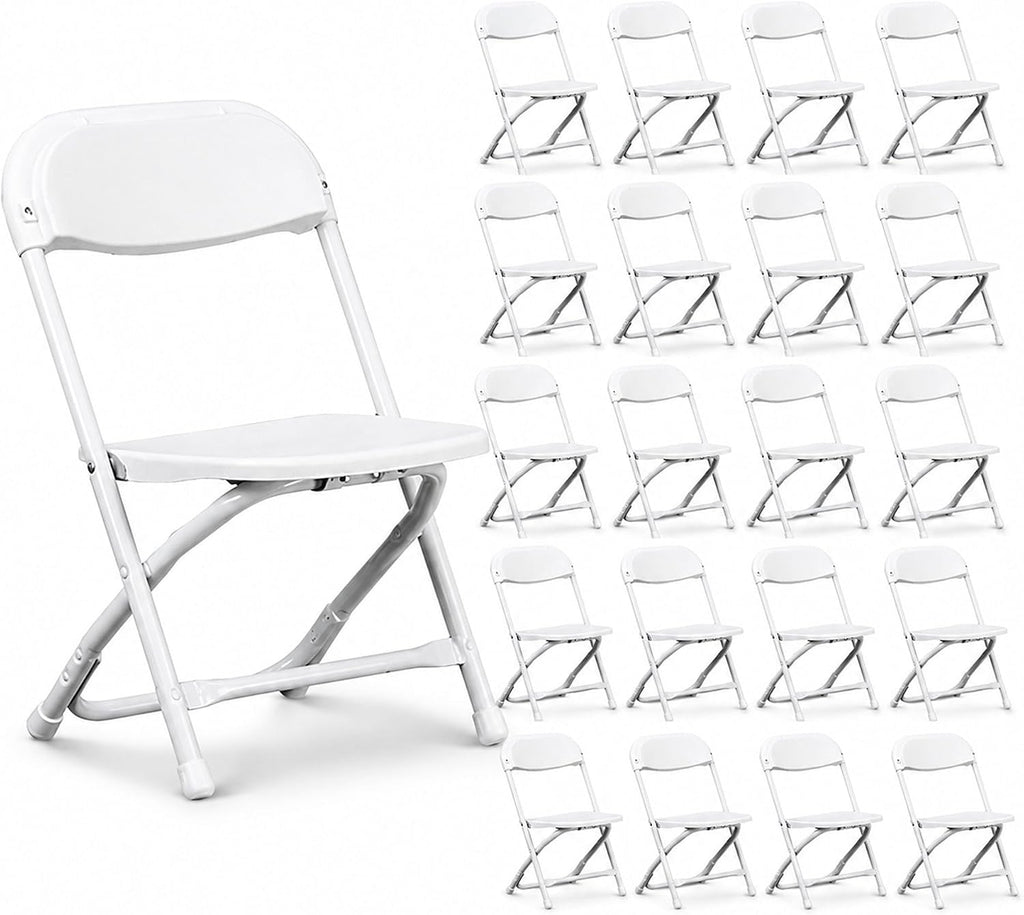 TentandTable Kids Folding Plastic Chair with Metal Frame, Lightweight Stackable Toddler Chairs for Classroom Table Desk Parties Events Weddings and Home Use, White Pack of 20 Chairs
