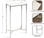 Kate and Laurel Aguilar Modern Glam Slim Side Table, 12 x 7 x 22, White Marble and Silver, Decorative Narrow End Table for Use as Skinny Bedroom Nightstand or Living Room Mini Table