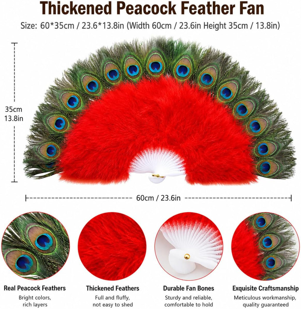Peacock Feather Fan, Fluffy Feather Folding Hand Fan for 1920s Flapper Costume, Roaring 20s Party, Wedding Decor, Tea Party, Stage Dance (Yellow)