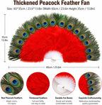 Peacock Feather Fan, Fluffy Feather Folding Hand Fan for 1920s Flapper Costume, Roaring 20s Party, Wedding Decor, Tea Party, Stage Dance (Yellow)