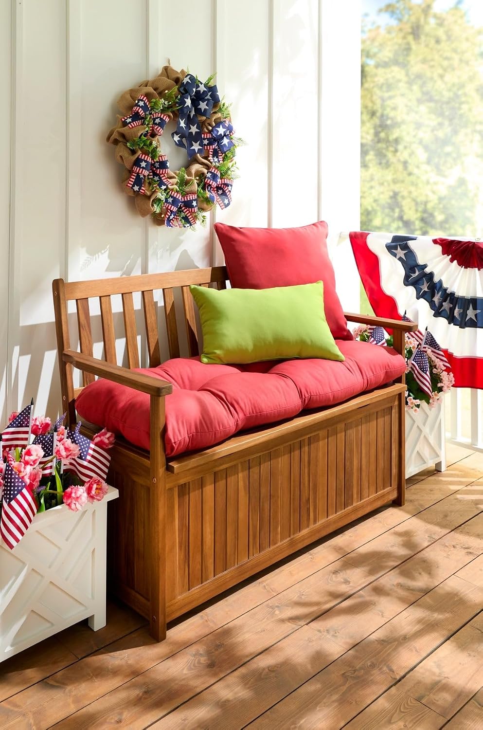 BrylaneHome Lucas Outdoor Storage Bench - Acacia Wood