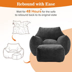 Big Bean Bag Chair for Adults, Ultra Soft Living Room Bean Bag with Armrests & Ottoman, Stuffed BeanBag Chair for Napping, Gaming, Vacuum-Compressed for Easy Gifting, 48h to Expand Dark Gray