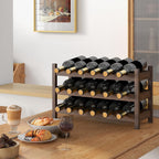 Giantex Bamboo Wine Rack, 3-Tier 18 Bottle Wine Storage Cabinet Shelf, Small Bottle Organizer Freestanding Counter, Countertop Wine Rack for Kitchen, Bar, Pantry & Wine Cellar, Coffee