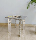 Handcrafted Aluminum Aviator Side Table- Square End Table with Retro Vintage Aircraft Style Coffee Table with Rivets and Cutout Legs Perfect for Living Room, Bedroom and Office Cafe and Rastaurants