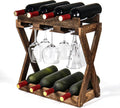 3-in-1 Countertop Wine Rack with Glass Holder | Store 8 Bottles, 6 Stemware Glasses and Wine Tools, Durable Wooden Wine Bottle Holder, Elegant Home Decor