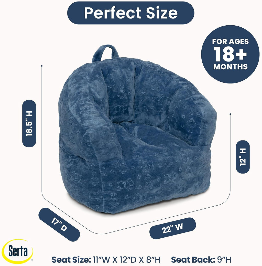 Delta Children - Serta Kids Plush Barrel Toddler Chair, Soft Foam Chair Bean Bag Chair Alternative for Boys and Girls, Cozy Seat for Reading, Watching Cartoons, Playroom Nursery Bedroom, Denim Blue