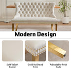 Shenyon Velvet Upholstered Dining Bench with Back, Tufted Loveseat Bench with Gold Stainless Steel Legs and Nailhead Trim, Banquette Seating for Dining Room, Kitchen, Entryway (Beige, Dining Bench)