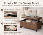 Homebeez 42 inch Lift Top Storage Ottoman Bench, Modern Faux Leather Rectangular Ottoman with Storage for Living Room, Bedroom, Entryway, Tan