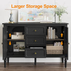 RoyalCraft Buffet Cabinet with Storage, Vintage Sideboard with 2 Doors & 3 Drawers, Coffee Bar Table with Solid Wood Legs, Mid Century Modern Painted Credenza for Kitchen, Dining Room, Black