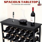 Bamboo Wine Rack Freestanding Floor, 7-Tier 42-Bottle Wine Storage Shelf with Table Top - Black