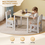 JOYMOR Kids Table and 2 Chairs, Toddler Table and Chair Set, Wooden Activity Table for Children with Chairs, Perfect for Arts, Crafts and Nursery Use, Natural & White