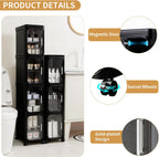 2-Tier Narrow Storage Cabinet, Slim Bathroom Storage Cabinet with Adjustable Shelves and Wheels, Narrow Organizer for Small Space, Bathroom, Kitchen, Laundry, Black