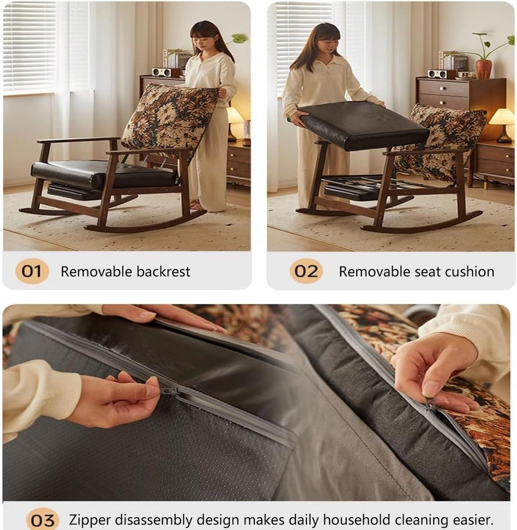Oversized Rocking Chair with Cushion, Nursery Rocking Chair with Adjustable Footrest for Living Room, Upholstered Recliner Chair High Back with Armrests, Three-Position Adjustable Backrest for Bedroom