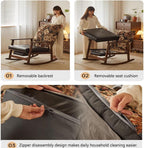 Oversized Rocking Chair with Cushion, Nursery Rocking Chair with Adjustable Footrest for Living Room, Upholstered Recliner Chair High Back with Armrests, Three-Position Adjustable Backrest for Bedroom