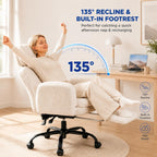 Big and Tall Office Chair with Footrest, Teddy Fabric Ergonomic Desk Chair with Adjustable Armrests, 135° Reclining High Back Computer Chair for Home Office, Cross-Legged Sitting, Pink