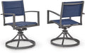 Signature Design By Ashley Point Bonita Swivel Outdoor Chair, 360-Degree Motion, Aluminum Frame with Padded Sling Seat for Patio Or Porch, All-Weather Gray/Blue, Set of 2