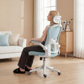 Ergonomic Office Chair with Adjustable Lumbar Support and Headrest, High Back Mesh Desk Chair for Home Office,Flip-Up Arms 90-120° Tilt Lock Rolling Swivel Task Chairs (White-Blue6065)