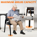 CLATINA Big and Tall 400 lbs Office Guest Chair, Leather Waiting Room Reception Chair No Wheels with Padded Arms for Elderly Home Meeting Conference Room Lobby Side Salon Clinic, Black 4 PK
