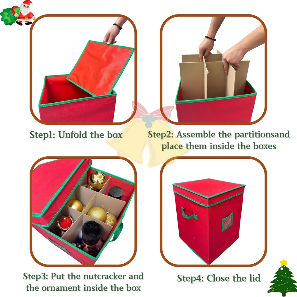 Large Christmas Nutcracker Storage Container with Adjustable Dividers，16.5in Tall Xmas Ornament Storage Box Can Hold 9 Nutcracker & Figurine for Holiday Decor Storage