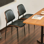 Mid Century Modern Dining Chairs Set of 6, Retro Chair with Faux Leather Upholstered Seat/Back & Metal Legs & Leg Protectors for Kitchen (Dark Green)