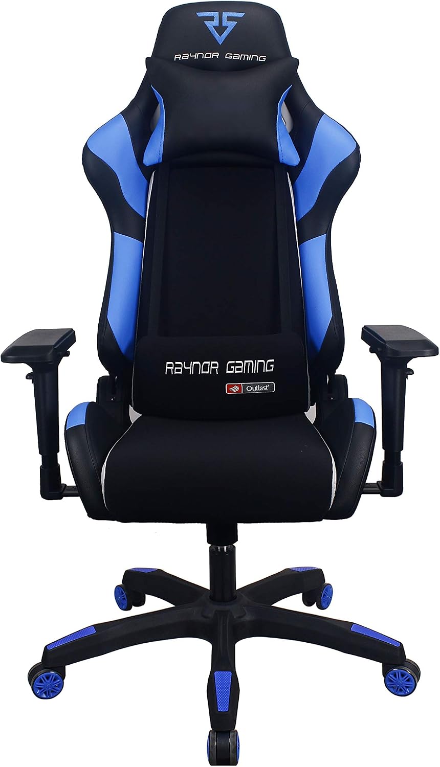 Energy Pro Series Gaming Chair Ergonomic Outlast Technology High-Back Racing Style Height Adjustable 4D Armrests Mesh and PU Leather with Lumbar Support Cushion and Headrest Pillow, Blue