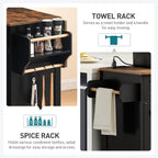 RALGEND Kitchen Island with Drop Leaf & Power Outlet, Rolling Kitchen Island Cart On Wheels, Barn Door Kitchen Island Table with Storage, Island Table for Kitchen, Black and Rustic Brown