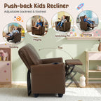 HONEY JOY Kids Recliner, 2-in-1 Toddler Armrest Sofa Couch with Cup Holders, Adjustable Footrest, PU Leather, Child-Size Recliner Chair for Boys Girls Age 3+ (Brown)