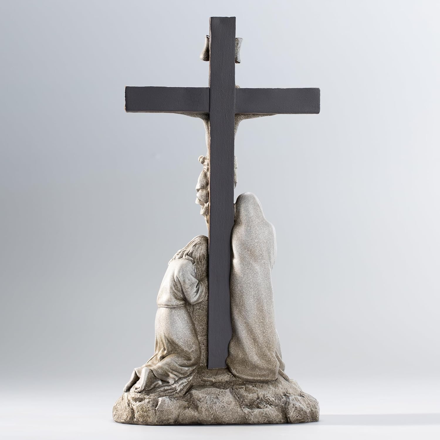 DevotedWalls Standing Crucifix Wall Cross, Catholic 12" H Crucifixion of Jesus Christ Scene Statue with Virgin Mary,Tabletop Cross for Easter(Stone Color)