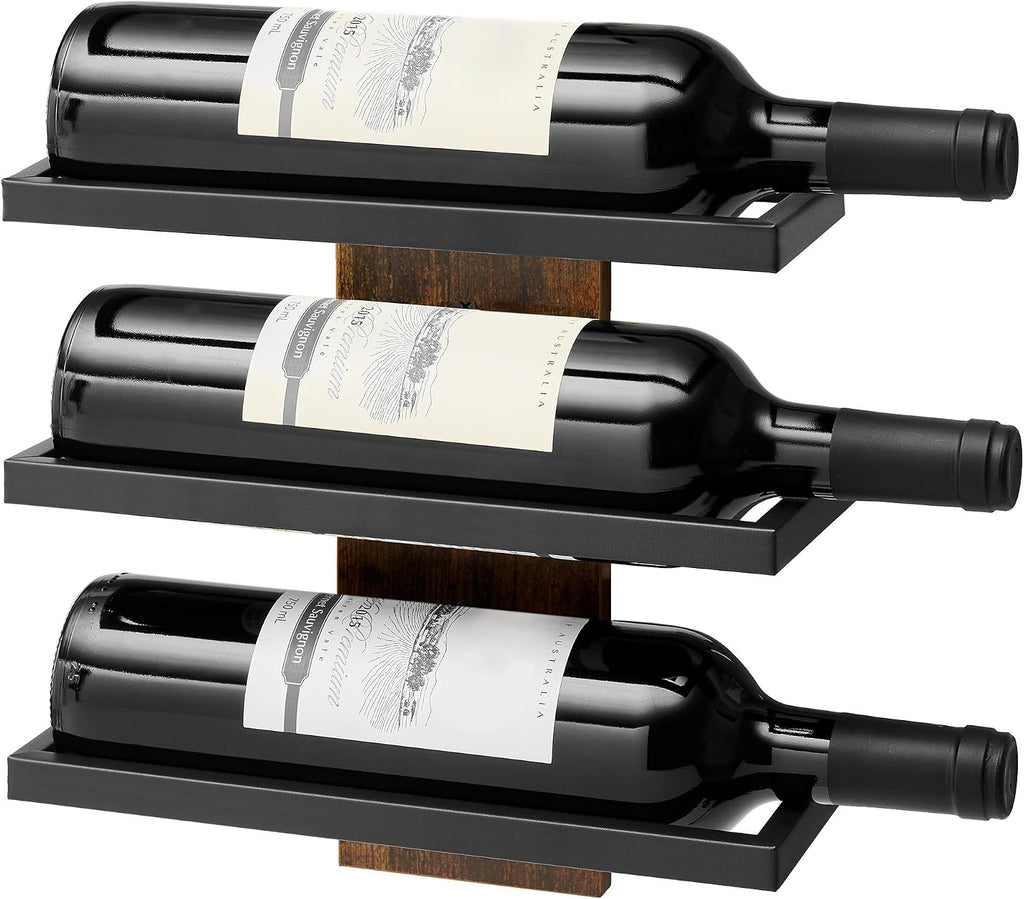 Hoctieon 3-Tier Wall Mount Wine Rack, Wall Mounted Wine Bottle Racks for Display and Storage, Hanging Bottle Holder, for Living Room, Dining Room, Bar, Wine Cellar, Rustic Brown