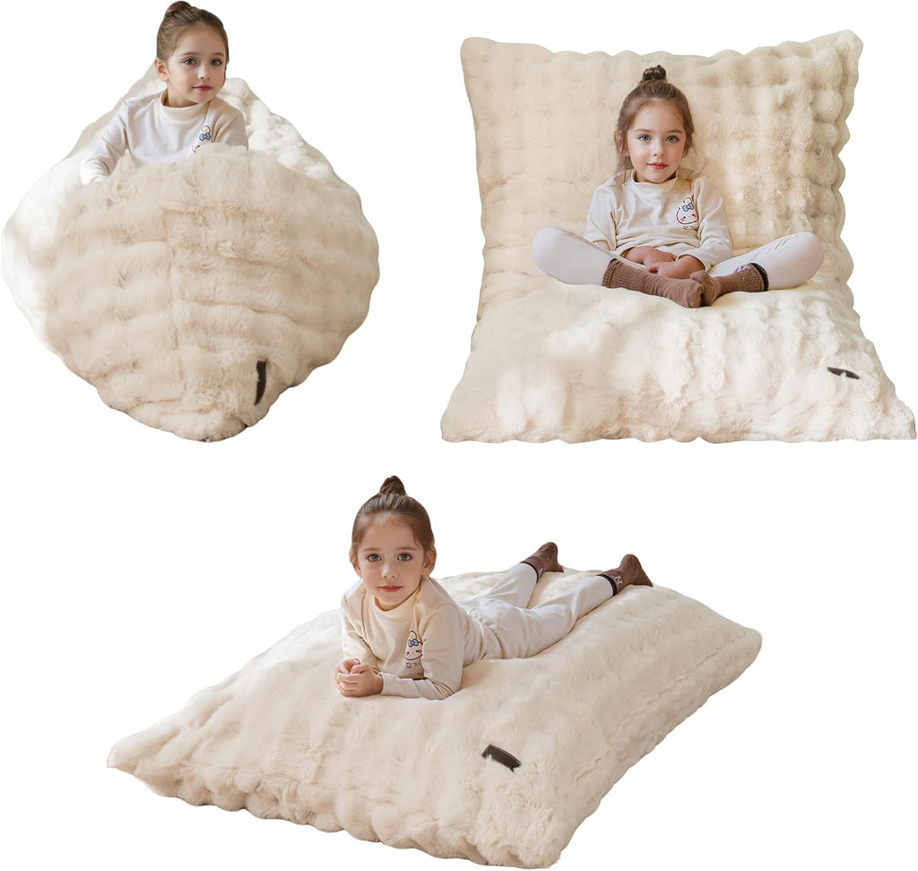 MAXYOYO 3 in 1 Kids Bean Bag Chair, Child Floor Sofa for Gaming, Reading, Convertible Bean Bag Floor Cushion with Machine Washable Cover for Living Room Bedroom, Beige