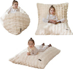 MAXYOYO 3 in 1 Kids Bean Bag Chair, Child Floor Sofa for Gaming, Reading, Convertible Bean Bag Floor Cushion with Machine Washable Cover for Living Room Bedroom, Beige