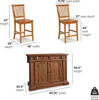 Homestyles Americana Cottage Oak 3-Piece Kitchen Island Set with Hardwood Drop Leaf Top and Two Counter Stools