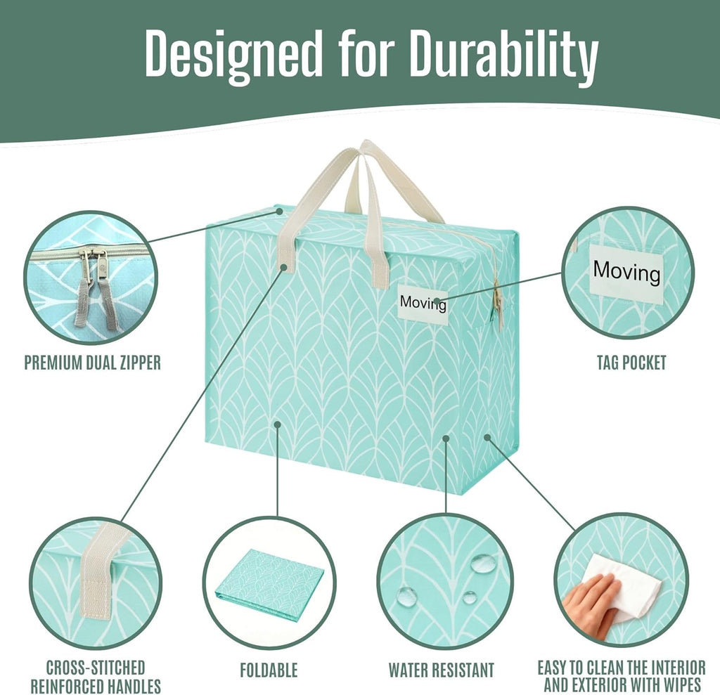 VENO 4 Pack Heavy Duty Moving Bags, Storage Bags, Packing Supplies, Top Zipper, Storage Totes for Camping, Clothes, Bedding, Comforters, Pillows (13 Gallon,Evergreen, 4 Pack)