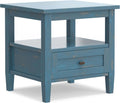 SIMPLIHOME Warm Shaker End Table - 20" Wide x 20" High Solid Wood Square Accent Table in Distressed Coastal Blue, Transitional Side Table for Living Room with Drawer, Open Shelf and Tapered Legs