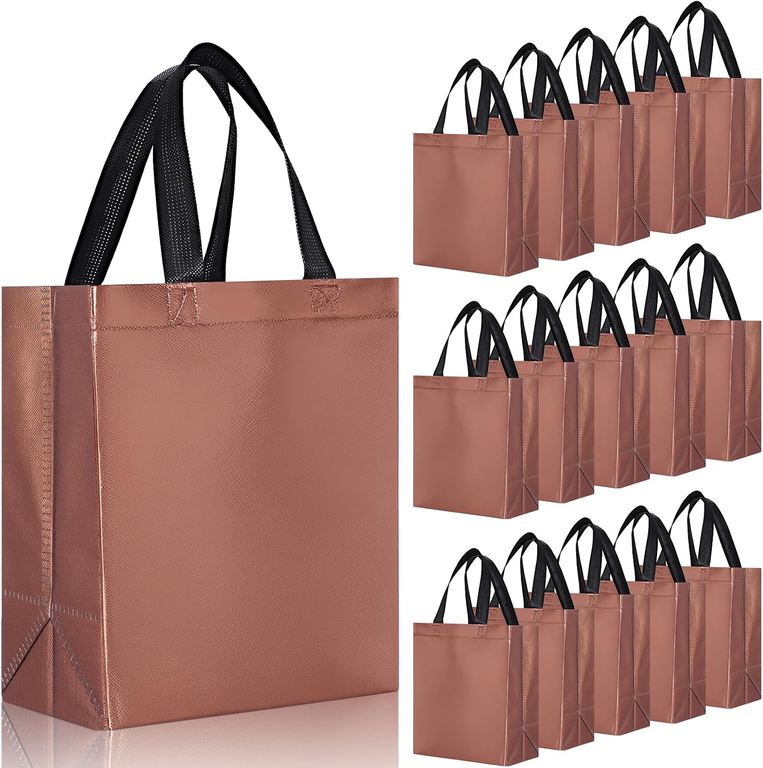 Eccliy Reusable Gift Bags Set Glossy Grocery Gift Tote Bag with Handle for Wedding, Bridal Shower, 4th of July, Summer Event(10 x 8 x 4.7 Inch,Coffee,80 Pcs)