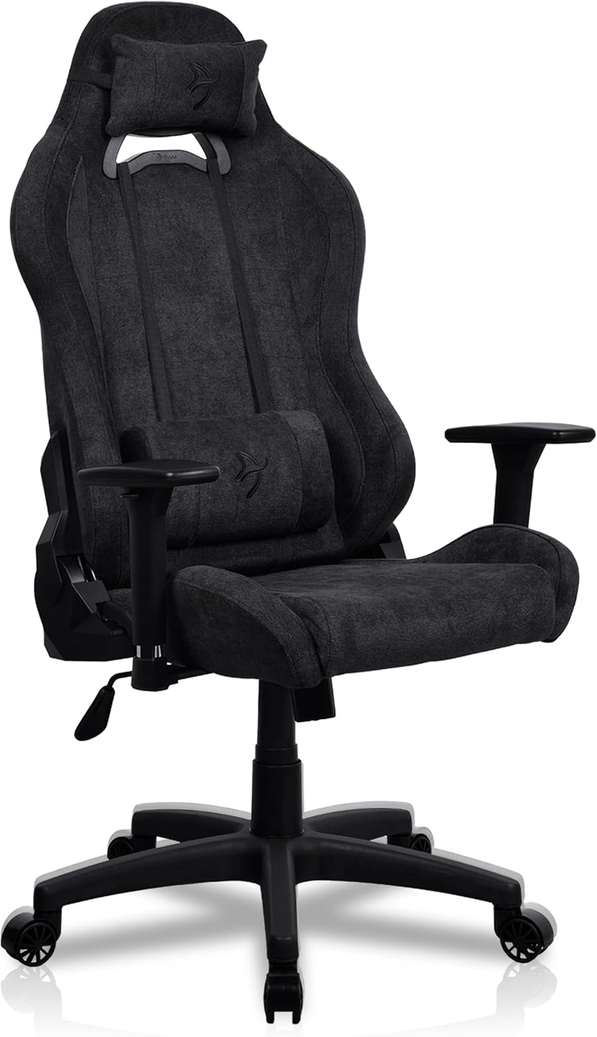 Arozzi Torretta Gaming Chair - Soft Fabric Ergonomic Gaming Chair for Adults Adjustable Backrest with Neck & Lumbar Pillows - Swedish Design Home Office Setup Professional Computer Chairs, Pure Black