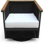 East Green Linden Teak and Aluminum Patio Swivel Chair with Cushions - Weather-Resistant Outdoor Seating