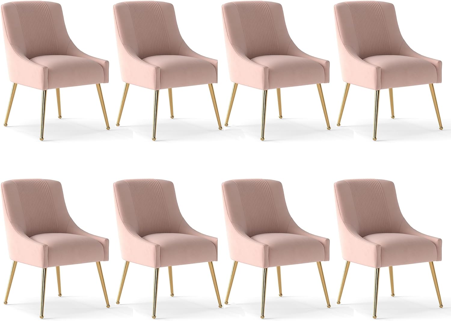 Modern Dining Chairs, Velvet Upholstered Dining Room Chairs with Gold Legs,Tufted Accent Chair Set of 8 for Reception Room Living Room Study Room(Pink)