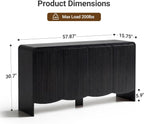 Seang Fluted Sideboard Buffet Cabinet with Storage,58" Modern Sideboard Cabinet with Curved Design & Adjustable Shelves,Wood Console Table for Living Room,Entryway,Kitchen,Black