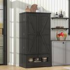kepptory Farmhouse Pantry Cabinet with Barn Door & Adjustable Shelves, Freestanding Kitchen Storage Cabinet for Dining Room, Bathroom, Hallway (Black)
