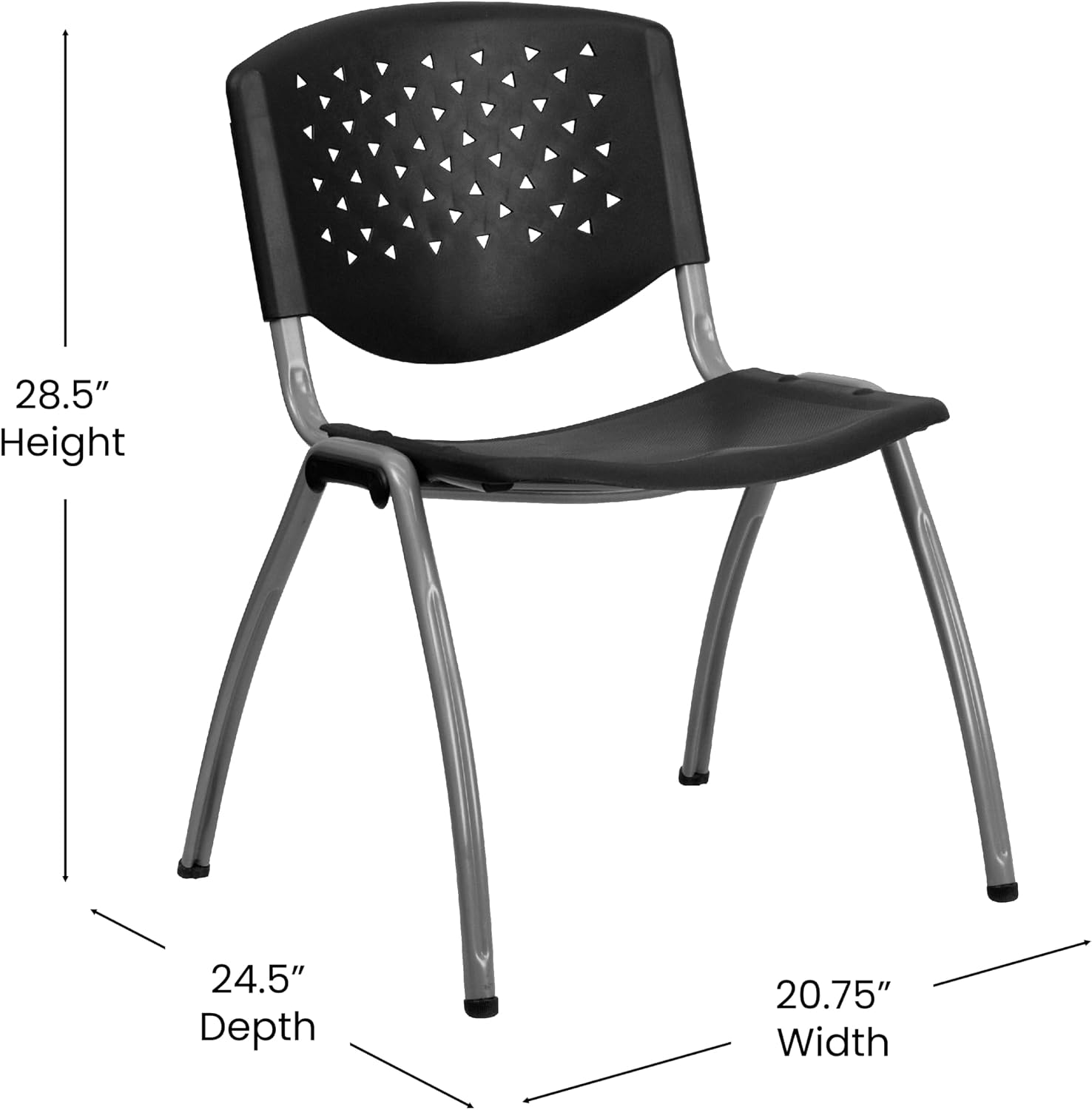 EMMA + OLIVER Home and Office Black Plastic Stack Chair with Perforated Back - Guest Chair