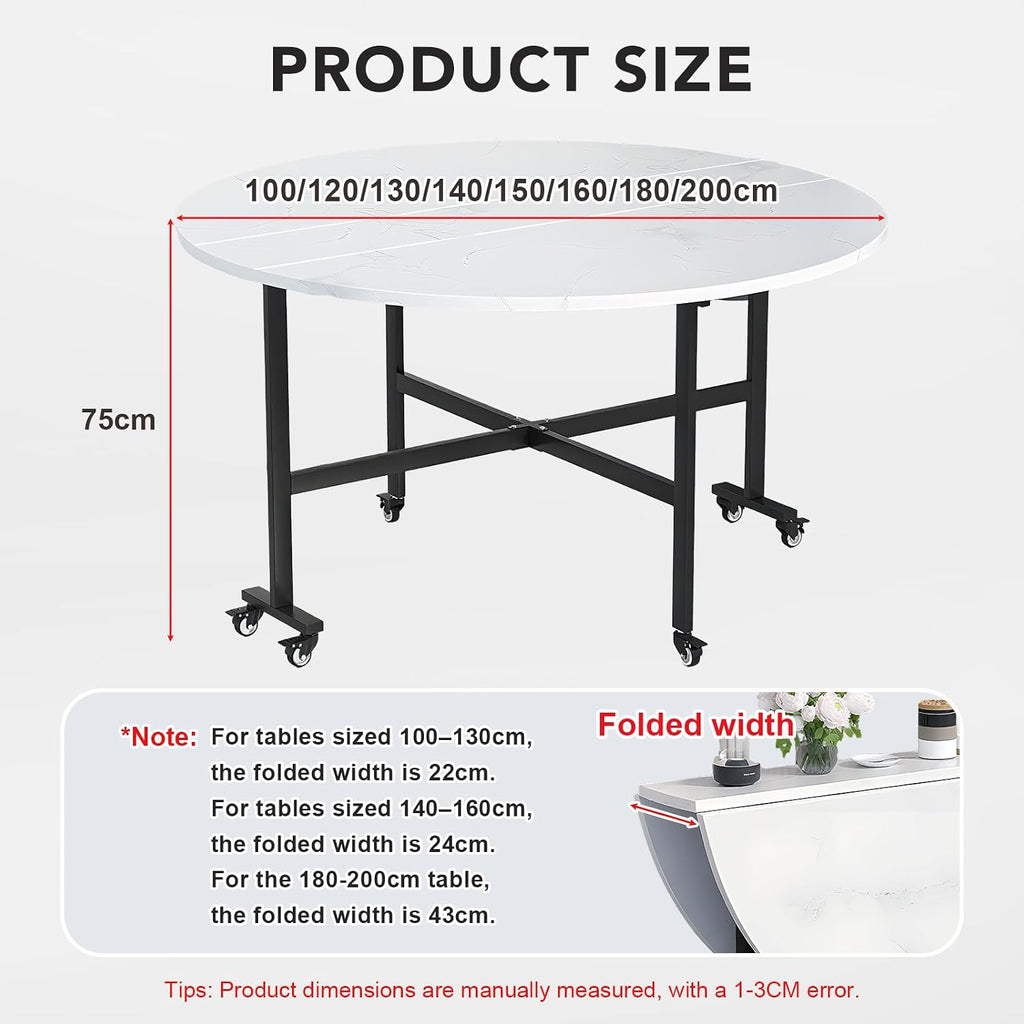 Drop Leaf Table, 51.2" Round Collapsible Dining Table for 7-9 People, Wooden Folding Dining Tables with 6 Wheels, Mobile and Stable, Space Saving, for Living Room, Farmhouse