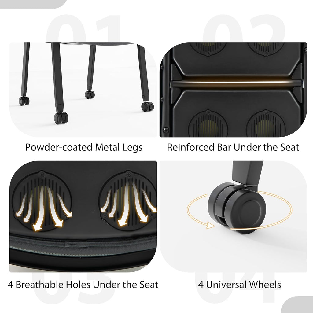 Giantex 10-Pack Waiting Room Chair Set, Rolling Office Desk Chairs with PU Wheels, Armrests, Stackable Guest Chair for Office, School, Lobby,Reception, Conference, Grey