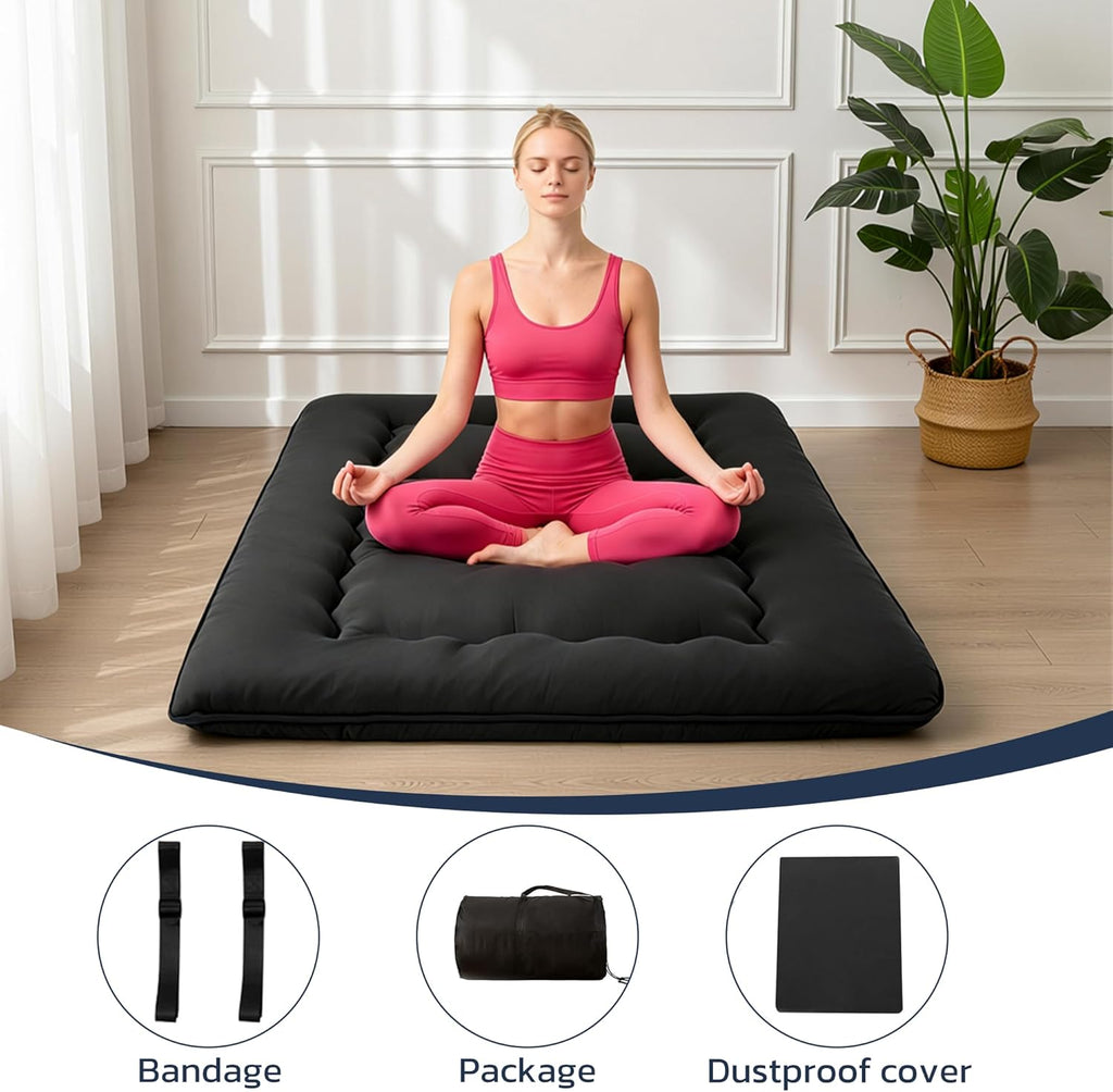 Simple Deluxe 4-Inch Twin Tatami Mattress, Japanese Futon Foldable Mattress with Removable Washable Cover, Portable Floor Bed for Bedroom, Guest Room, Camping, and Everyday Use – Black