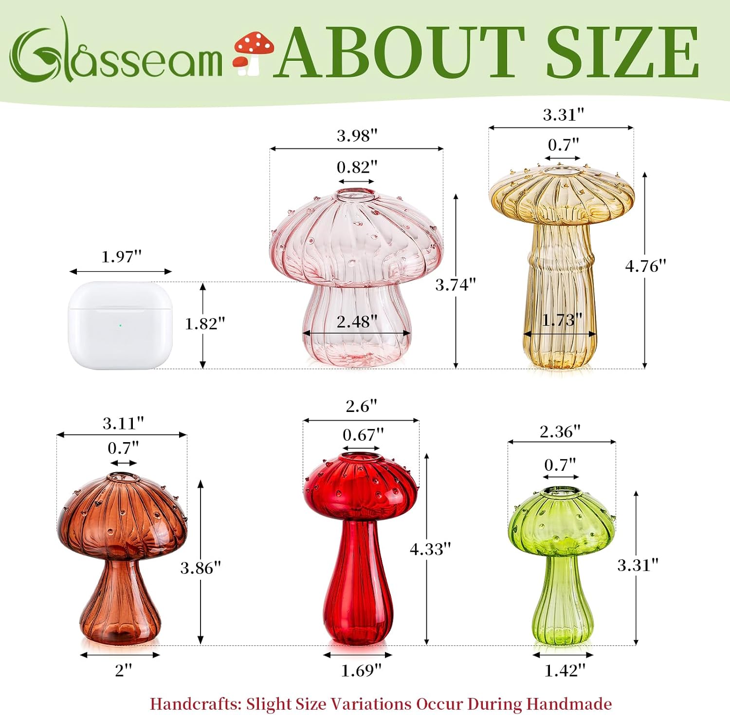 Glasseam Mushroom Propagation Vase, Colored Flower Vases Decorative Set of 10, Unique Small Glass Vases for Flowers,Aesthetic Mini Cute Vase Decor, Hydroponic Bud Vase for Bedroom Bathroom Kitchen