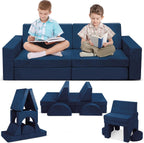Betterhood Modular Kids Play Couch, 10PCS Child Sectional Sofa Imaginative Furniture Play Set for Creative Kids, Toddler to Teen Bedroom Furniture, Girls and Boys Playroom Convertible Sofa, Blue